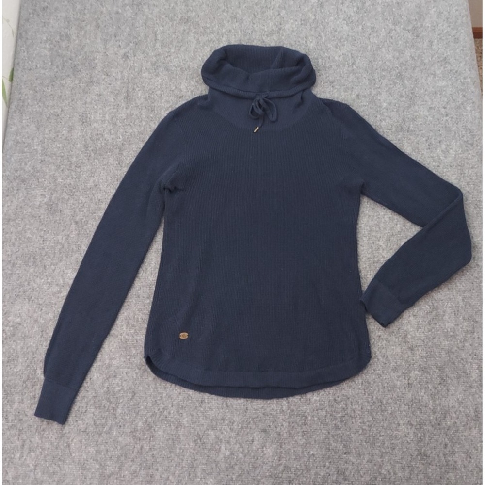 LRL Ralph Lauren Sweater Womens Medium Blue Pullover Knit Funnel Neck Logo